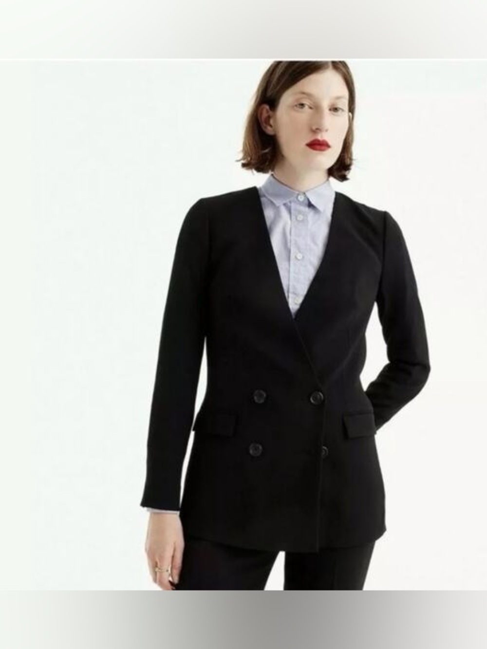 J. Crew French Girl Blazer Black Jacket Crepe Collarless Coat Size 10